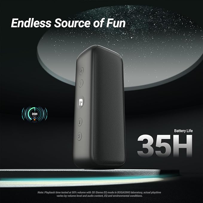 BOGASING G6 Bluetooth Speaker, Portable Wireless Speakers with 30W Loud Stereo Sound, 35H Playtime, IPX6 Waterproof, Bluetooth 5.3, EQ, TF-Card, AUX, USB Stick, Outdoor Speaker for Party (Black)