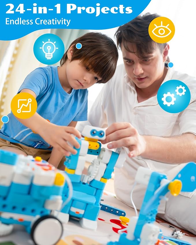 WhalesBot B3 Pro 24-in-1 Coding Robot Kit, Educational STEM Toy, Advanced Smart Programming for Educators, Robot Building Set with Controller&Motor&Sensors for Kids 4-6, 5-7