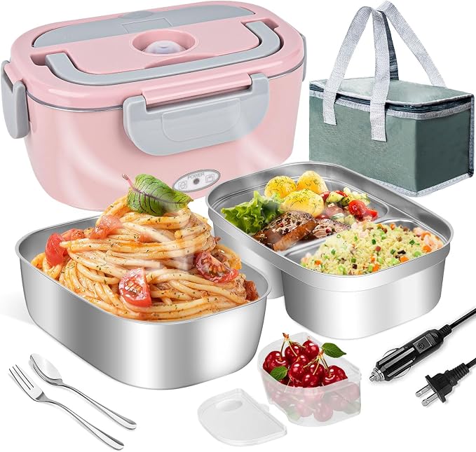 LAVAED Electric Heated Lunch Box - 80W Fast Heating, Portable Warmer for Car/Truck/Office/Outdoor, BPA Free