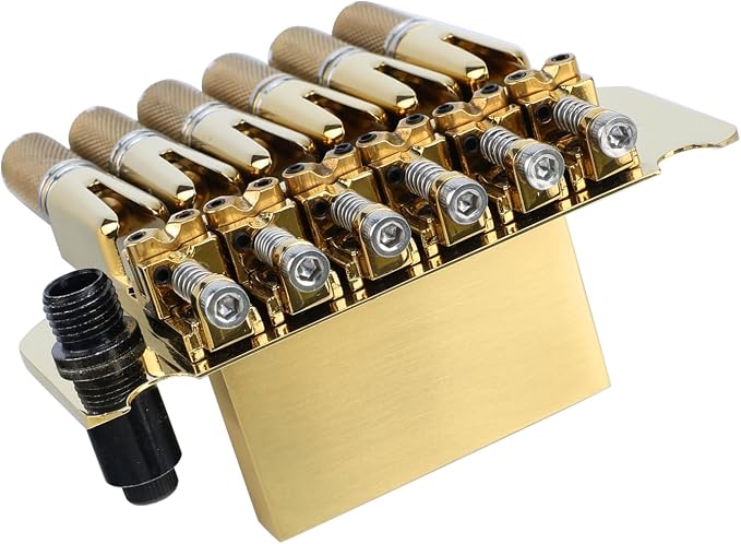 10.5mm Headless Electric Guitar Bridge Gold Brass Block Saddle Hardened Steel Plate 2 point tremolo bridge for 6 String Headless Electric Guitar Replacement parts