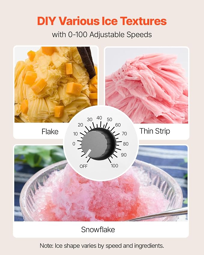 VEVOR Snowflake Ice Machine, 88LBS/24H Snowflake Ice Maker, Ice-Shaver Machine with Stainless Steel Blade, Electric Snow Cone Maker with 0.48 Gal Tank, 90S Fast Pre-Cooling, for Home & Small Gathering