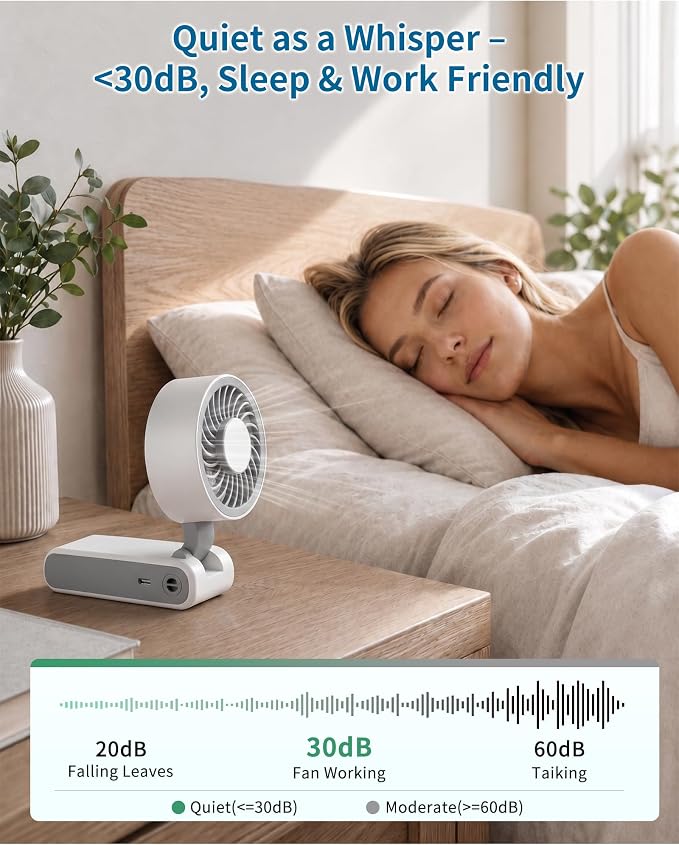 Portable Handheld Fan with Ice Cooling, 100 Speed Rechargeable Mini Desk Fan, Up to 12Hrs Cooling, Powerful Folding Personal Fan for Travel, Camping, Office (White)