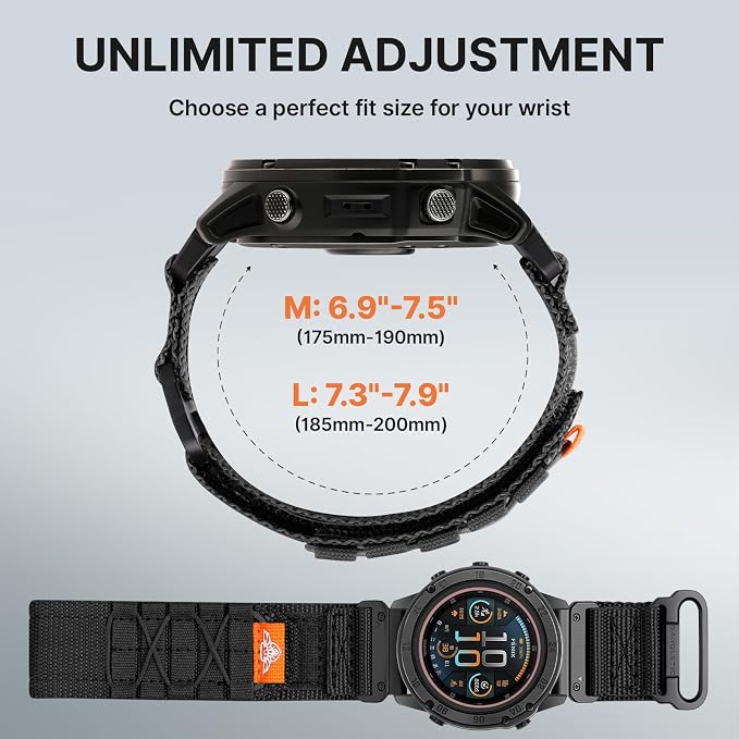 Bandletic Tactical Nylon Compatible with Garmin Fenix 8 51mm 7X 6X 5X Watch Band - 26mm Quick Fit Rugged Strap for Fenix 7X 6X Pro/5X Plus/3/3 HR/Instinct 2X Solar 3 50mm /Enduro/Quatix/Tactix/Epix