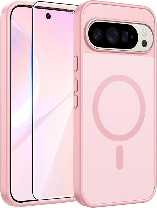 FNTCASE for Google Pixel 10 Pro XL Case: for Pixel 9 Pro XL Case [Fit for Magsafe] Translucent Matte [with Screen Protector] Military Grade Shockproof Protective Magnetic Phone Cover (6.8inch - Pink)