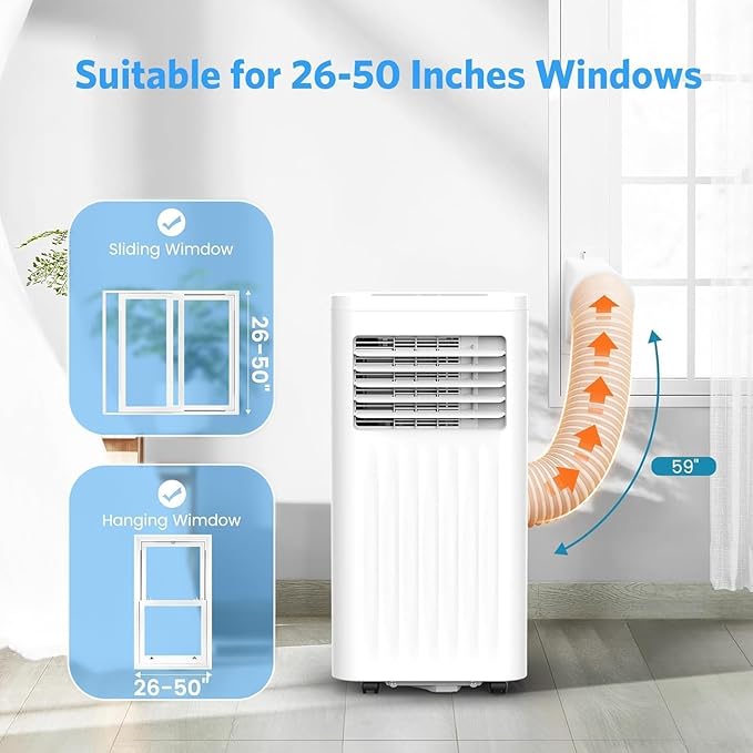 Electactic 8050 BTUs Portable Air Conditioners for Room up to 400 Sq. Ft, Air Conditioners Portable with Cool/Fan/Dry/Sleep Mode, 24H Timer, Remote Control, Window Kit