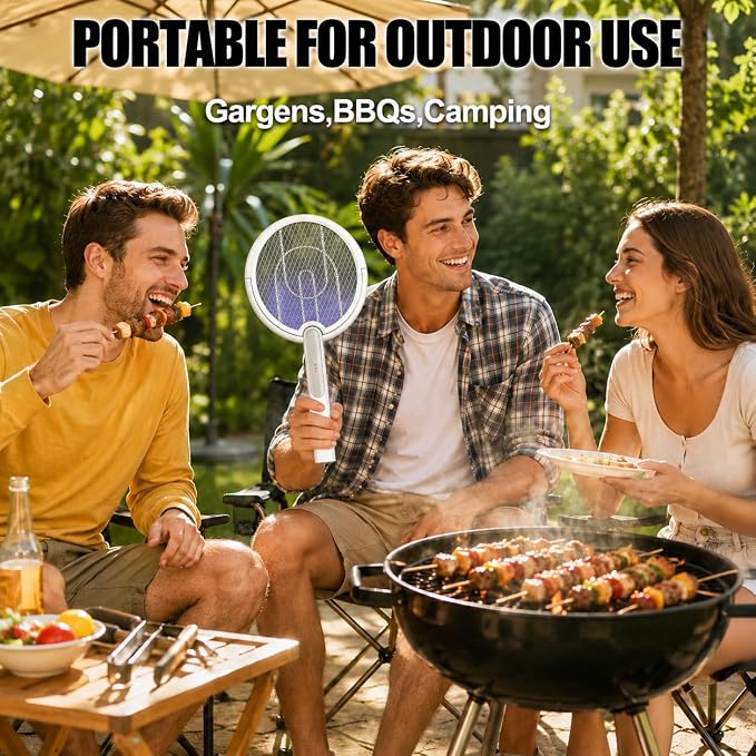 (2pack) Rotating Head Electric Fly Swatter Racket, Bug Zapper Indoor with Long Telescopic Extension 4000V USB Rechargeable Mosquito Zapper Killer with Charging Base, 3 Modes Automatic & Manual