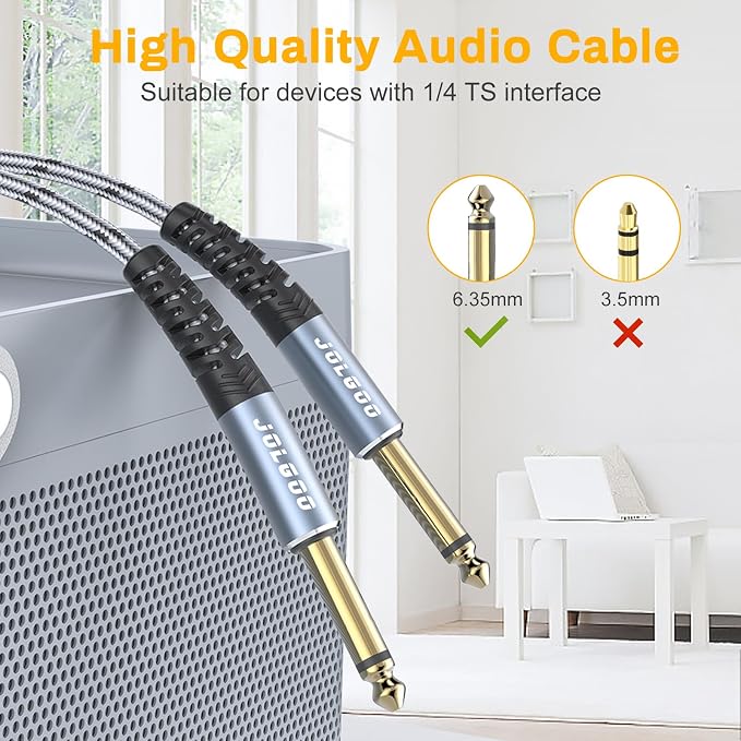 JOLGOO 1/4 Inch Guitar Instrument Cable 20 FT 2-Pack, 1/4 inch TS Guitar Cable, Quarter inch Cable, for Electric Guitar, Bass, Keyboard, Mixer, Amplifier, Speaker, Electric Mandolin