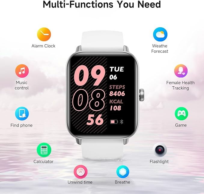 Smart Watch for Women Men,1.85 inch AMOLED Touchscreen for Android & iPhone Alexa Built-in Bluetooth Calls,Fitness Watch 110+ Sport Modes Heart Rate/Sp02/Sleep/Calories Monitor IP68 Waterproof