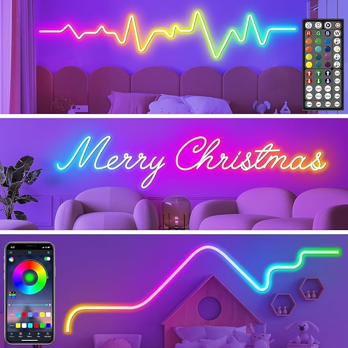 LETIANPAI 32.8Ft Neon Rope Lights,Flexible Led Rope Lights Control with App/Remote,Multiple Modes Rope Lights,IP65 Outdoor RGB Led Neon Lights Waterproof,Music Sync Gaming Led Light Strip (32.8FT)