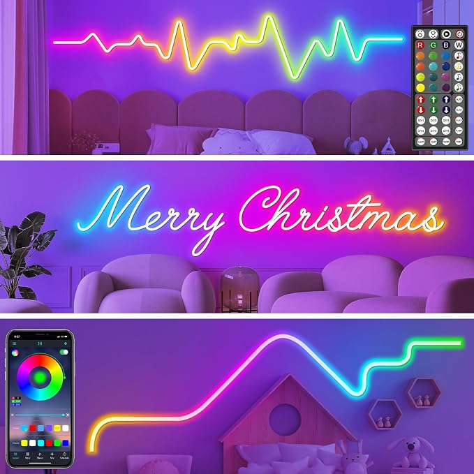 LETIANPAI 50Ft Neon Rope Lights,Flexible Led Rope Lights Control with App/Remote,Multiple Modes Music Sync Gaming RGB Led Neon Lights for Bedroom Outdoor