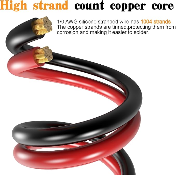 1/0 Gauge Battery Cable Wire Copper Clad Aluminum CCA Amp Wiring Kit 40FT Black/Red for Automotive Power Ground,Car Audio Speaker,RV Truck with 250A ANL Fuse Holder Lug Terminal Heat Shrink Tube