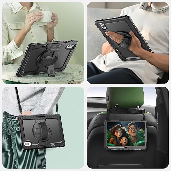 SEYMAC Case for Samsung Galaxy Tab S11 Ultra 5G 14.6 Inch 2025, Heavy Duty Shockproof Protective Case with Screen Protector, Rotating Stand and Hand/Shoulder Strap, Black