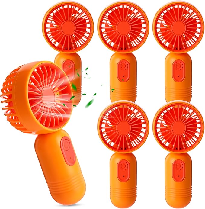 Rossesay 6 Pcs Mini Portable Fan Bulk Cute Handheld Lightweight Small Little Personal Hand Eyelash Fan 3 Speeds USB Rechargeable for Women Men Indoor Outdoor Makeup Travel (Orange)