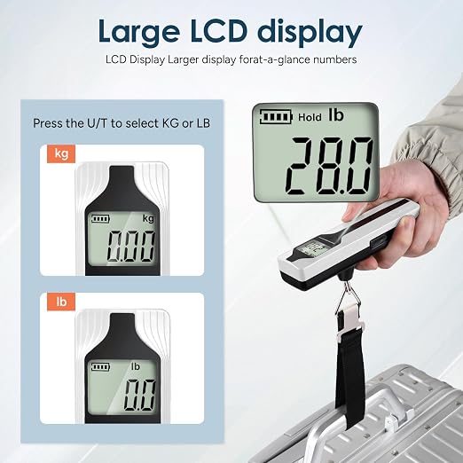 Battery-Free Luggage Scale – No Batteries Needed, Portable Digital Hanging Suitcase Weight Scale for Air Travel & Checked Bags, 110lb/50kg, LCD Display, Compact Travel Accessory