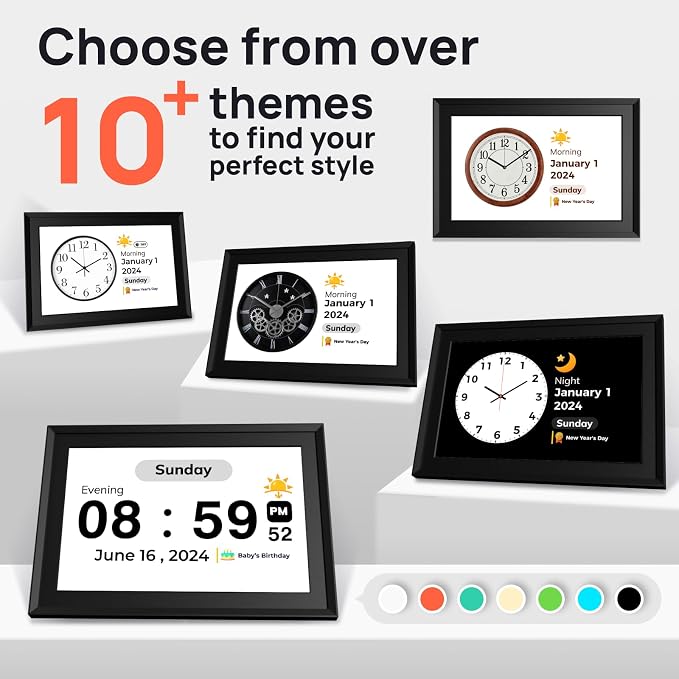 Touchscreen Digital Calendar Day Clock for Seniors 10.1 Inch, Voice Alarm | Medication Reminder | WiFi Accurate Time, Customizable Gift for Elderly or Dementia Alzheimers - Black