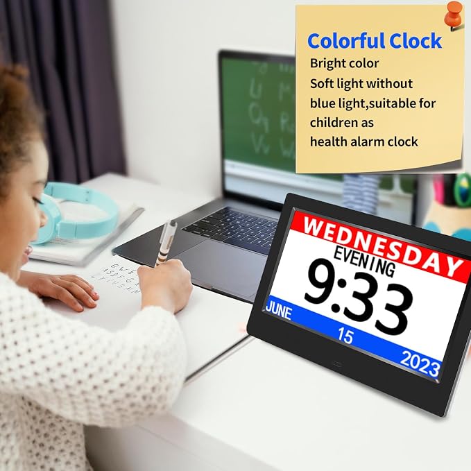 AINFTIME DST Digital Clock with Date and Day of Week for Elderly-12 Alarms Medication Reminder Dementia Alzheimers Clock Calendar with Extra Large Display (10.1 inch Black)
