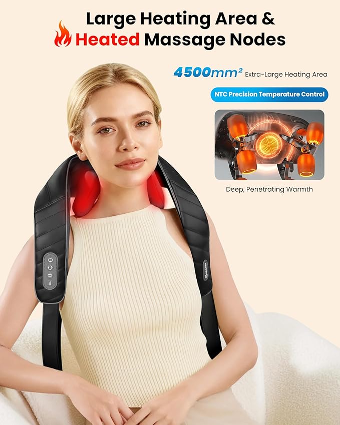 COMFIER Cordless Neck Massager with Heat, 4D Kneading Shiatsu Neck and Shoulder Massager Deep Tissue, Hands-Free Straps, FSA Eligible HSA, Father Day Gift for Dad