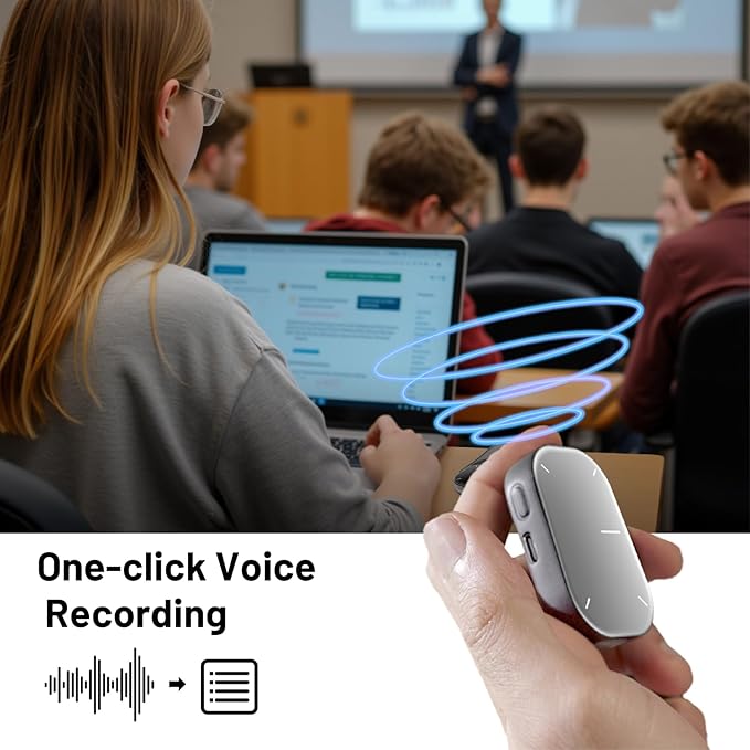Cheerdots2 Bluetooth Detachable Air Mouse Touchpad Mouse with Voice Recording, Presentation Clicker Wireless Presenter Presentation Remote for Mac, Windows (Recording, Silver)