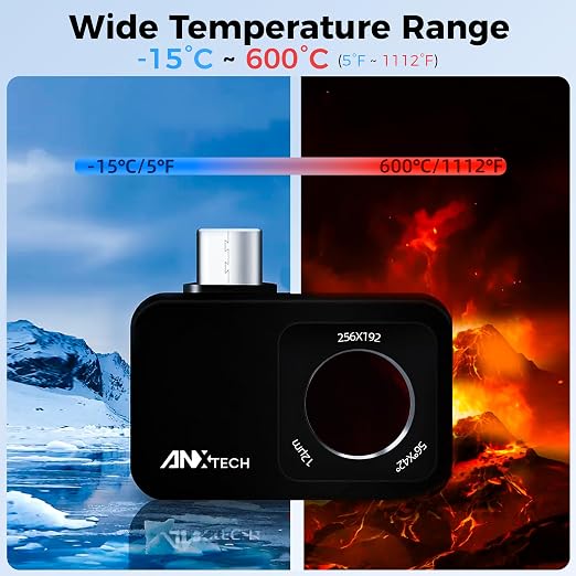 Thermal Camera for Android, Thermal Imager for Smartphone, 512x384 Super IR Resolution, 256x192 IR Resolution, Infrared Camera for Home Inspection, HVAC, Automotive