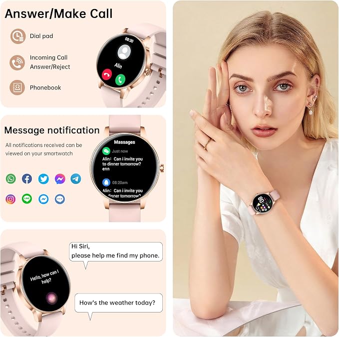 Smart Watch for Women, 1.27" HD Screen Fitness Tracker, Make/Answer Calls, 2026 Portable Smartwatches, 130+ Sport Modes with Heart Rate/Sleep Monitor, IP68 Waterproof, Fitness Watch for iOS Android