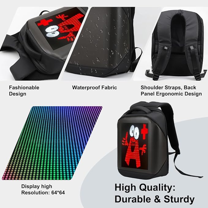 LED Backpack,16 Inch Programmable Screen Laptop Backpack | App Control,Waterproof led bag, Travel, Cycling,Motorcycle Backpack,Venues support,Hit The Street