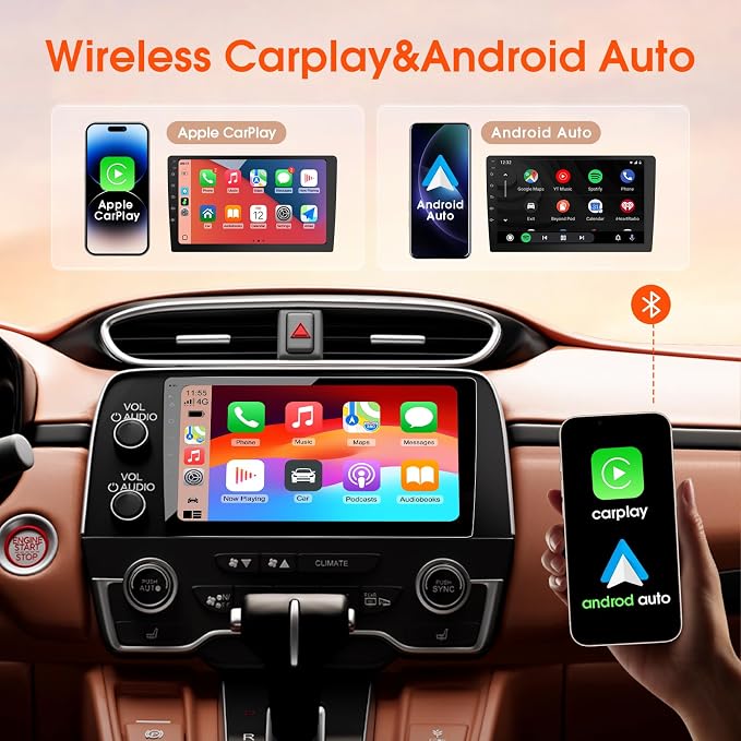 Haudio Double Din Car Stereo, 10.1" HD Touchscreen with Wireless Apple Carplay & Android Auto, Mirror Link, Bluetooth 5.4, SWC, Subwoofer, 5.1 CHN, Backup Camera, 4+64GB, FM/AM Car Radio Receiver