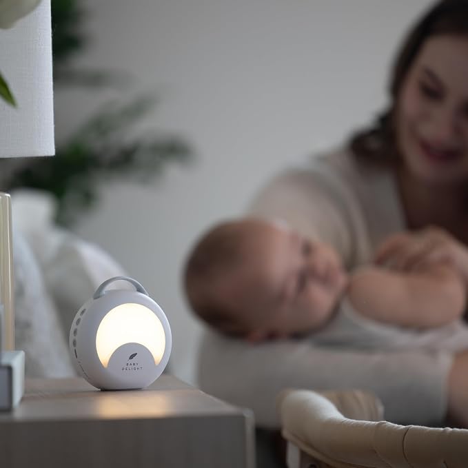 Baby Delight Dewdrop White Noise Sound Machine | Portable Travel Nightlight | 30 Sleep Sounds | Lullabies, Nature Sounds, White Noise & More | 8 Light Colors | Voice Recorder | Rechargeable