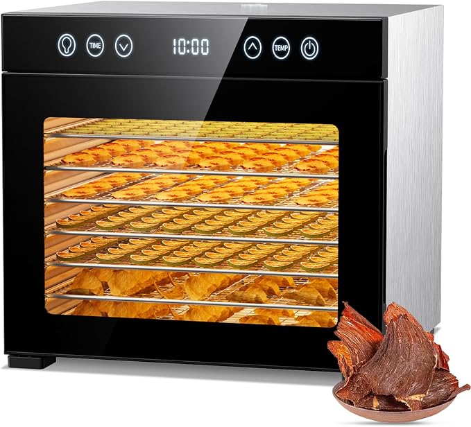 Food Dehydrator 650W, 8 Stainless Steel Tray Dehydrating Machine with Digital Timer & Temp Control (95℉-167℉), Quiet Powerful Jerky Dryer for Beef, Fruits, Herbs, Dog Treats, Veggies