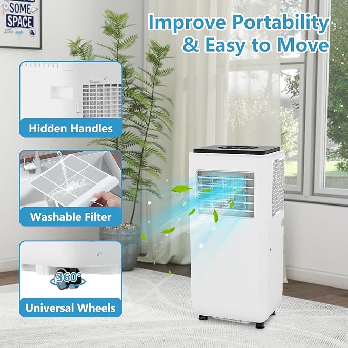 8000 BTU Portable Air Conditioners, 3-in-1 Portable AC Unit with Remote Control, Cool, Dehumidifier & Fan Modes for Rooms up to 350 sq.ft, Sleep Mode, 24-Hour Timer & Window Kit