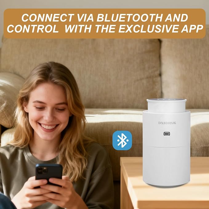 Bluetooth Waterless Diffuser, Smart Home Essential Oil Diffuser, Fragrance Coverage Up to 2,000 Sq Ft, Ideal for Home, Hotel, Office, Restaurant and Spa. (White)