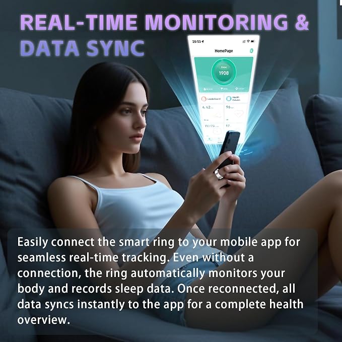 Smart Health Ring for Women Men, Fitness Tracker Ring with Heart Rate, Blood Pressure, SpO2, Sleep Monitoring, Step Counting, 5ATM Waterproof for iOS & Android, No Subscription Fee (Silver 9)