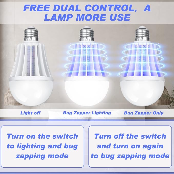 Qualirey Bug Zapper Light Bulb Bulk 2 in 1 Electronic Mosquito Killer Lamp LED Light for Fruit Flies Bug Fly Insect Mosquito Control, Suitable for Indoor Entryway Patio Doorway Corridor (1 Pcs)