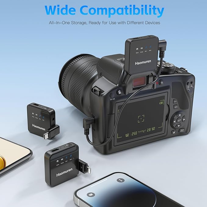 Haomuren Wireless Lavalier Microphone 2 Pack,Wireless Microphone,Compatible with iPhone,Android,Camera,iPad,Tablet,PC,Noise Cancel,Echo,Bluetooth Lapel Mic for Video Recording,Stream,Vlogs