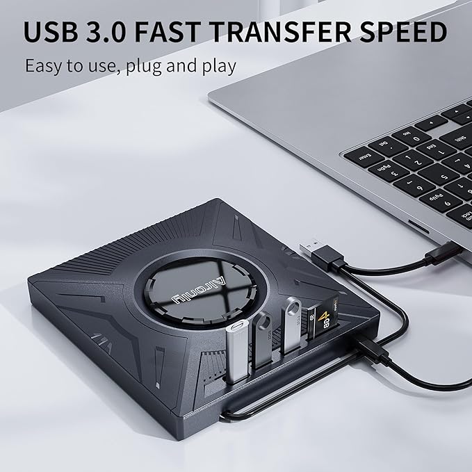 External CD/DVD Drive for Laptop/PC, USB 3.0 Type-C USB Portable Player for Computer CD DVD +/-RW Disk Drive CD Burner Writer Reader Compatible with Desktop Windows Apple (Multifunctional)