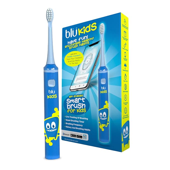 Blu Smart Toothbrush for Kids Up to 8 Years, App-Enabled Sonic Toothbrush with Live Tracking, Helps Build Healthy Brushing Habits, Rechargeable Electric (Blue)