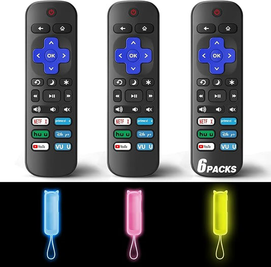 (Pack of 3) Replacement Remote Only for Roku TV with Soft Protective Cover (Glow in The Dark), Universal Remote for TCL Roku/Hisense Roku/Onn Roku/Sharp Roku/Element Roku/Philips Roku Smart TV