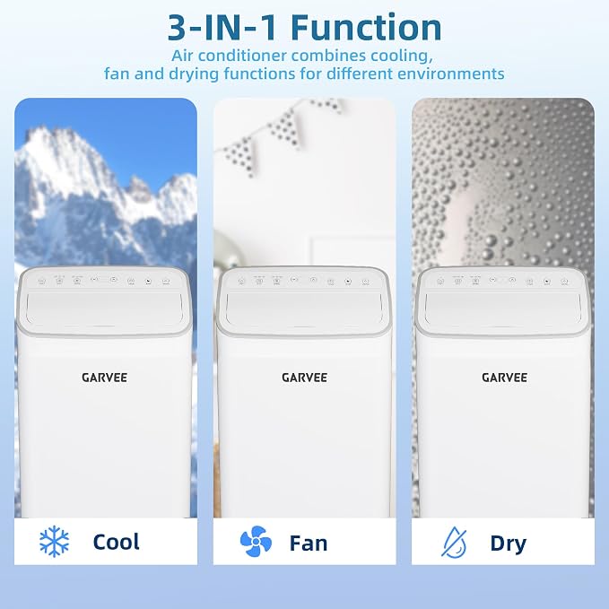 12000 BTU Portable Air Conditioner with White Body and Black Top Cover, Cooling, Dehumidifying & Fan Functions, Perfect for Large Rooms, Quiet Operation, 24-Hour Timer & Energy Saving