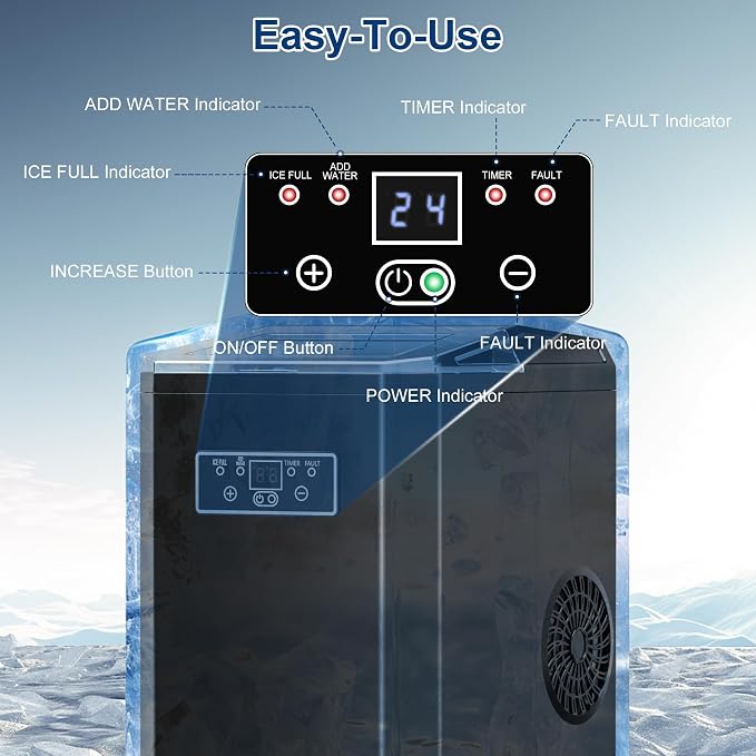 Ice Cube Maker, Counter Top Ice Maker with 2 Ways to Add Water, 33LBS/24H Ice Machine with Transparent Lid Perfect for Home, Office, Kitchen, RV, Basement Bars