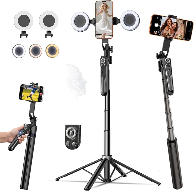 71" Auto Face Tracking Tripod with Ring Light, 360° Rotation Phone Tripod with Remote & No App Required, Extendable Selfie Stick Tripod for iPhone/Camera, Live Streaming Equipment for TikTok/YouTube