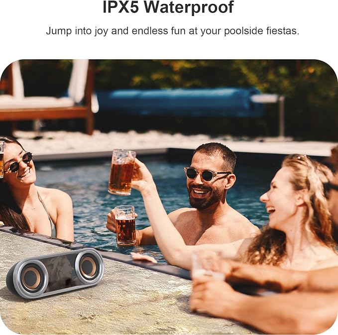 DOSS SoundBox Pro+ P400 Bluetooth Speaker, 50W Loud Stereo Sound, Deep Bass, 26H Playtime, Cool Mirror Lights, Bluetooth 5.3, IPX5 Waterproof, Portable for Outdoor, Beach, Pool, Camping, Party-Grey