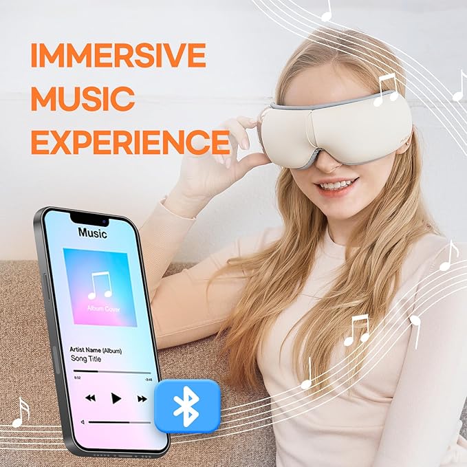 HuBDIC HubiCare Eye Massager with Heat, Mothers Day Birthday Gifts for Women, Her, Men, Him, Vibration, and Music, Heated Eye Mask for Dry Eyes, Eye Strain Relief and Relaxation (Beige)