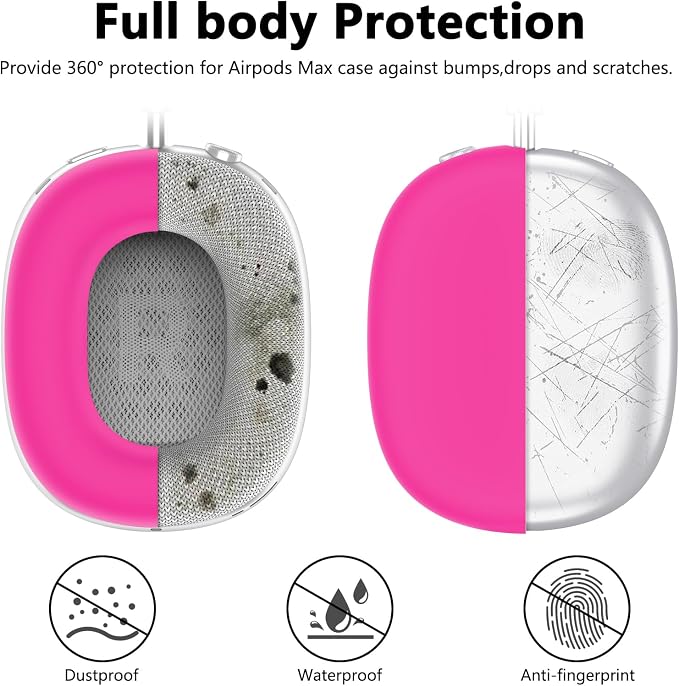 Silicone Case Cover for AirPods Max Headphones, Ear Pad Case Cover/Ear Cups Cover/Headband Cover for AirPods Max 2/1 (2026/2024/2020)(USB-C/Lightning), Accessories for Apple AirPods Max 2, Hot Pink