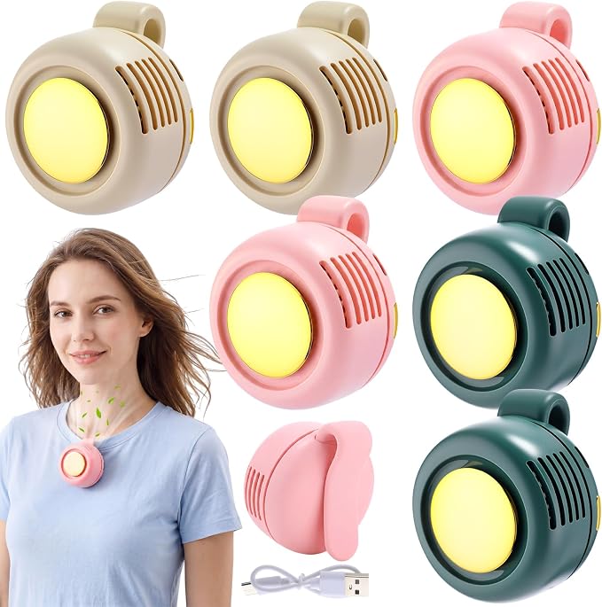 6 Pack 360° Portable Silent Mini Bladeless Electric Fan, Small Fan Clip on for Shirt & Waist, 3 Speeds Rechargeable Whirlwind Cooling Fans for Outdoor Travel Office (White Green Pink)