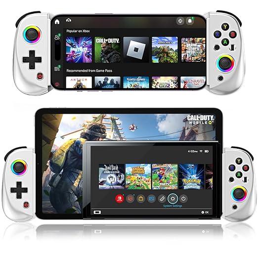 arVin Mobile Gaming Controller for iPad/Tablet[Within 5-10"] Wireless Gamepad for iPhone/Android/PC/Switch/PS4, with RGB Hall Effect Joystick/Turbo/6-Axis Gyro/Vibration/Support Streaming/Cloud Gaming