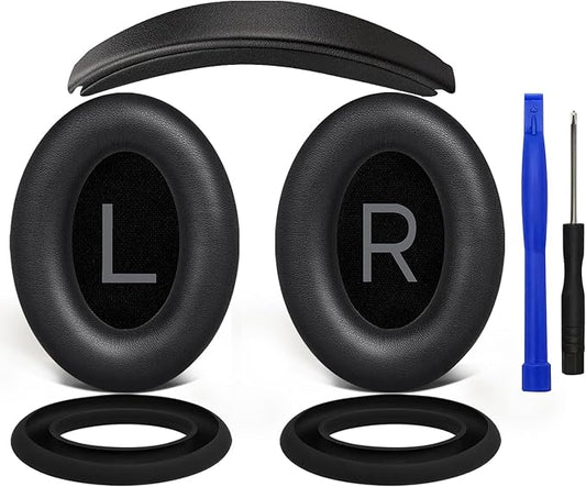 SOULWIT Replacement Kit for Bose QuietComfort 45 (QC45)/Quiet Comfort 35 (QC35, QC35II)/QC SE/QC Wireless Headphones, Ear Pads Cushions + Headband + Silicone Earpads Cover Protector - Black