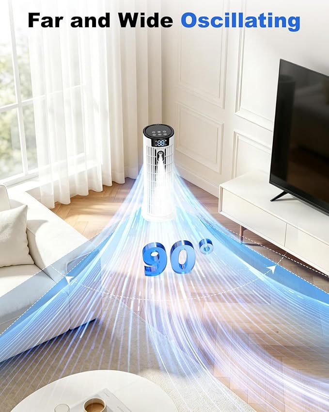 Portable Air Conditioners, 4 in 1 Evaporative Air Cooler, 1000ML Tower Fan with Remote, 3 Wind Speeds&Turbo Mode, 2 Mist,10H Timer, 90° Oscillation Portable AC for Home, Office CoamoTrail(Off White)