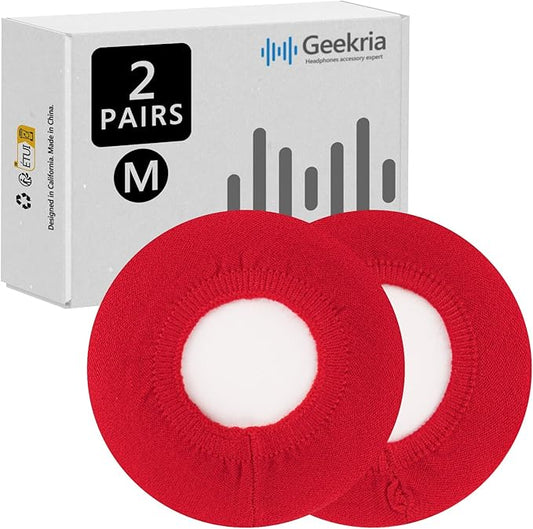 Geekria 2 Pairs Knit Headphones Ear Covers - Product Safety Certified - Washable & Stretchable Sanitary Earcup Protectors for Over-Ear Headsets, Sweat Pads for Gym, Gaming (Size M/Red)