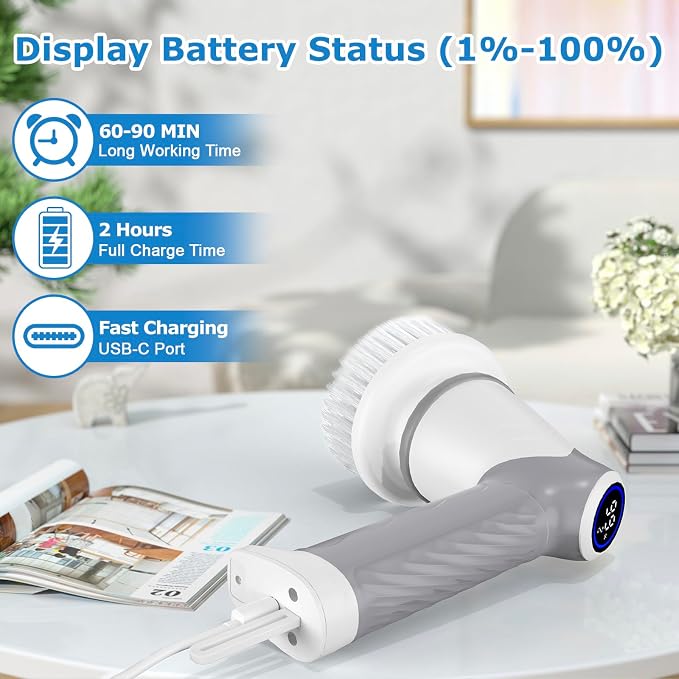 DAESUNG E881 Electric Spin Scrubber(Classic White)+ 9 Replaceable Brush Heads