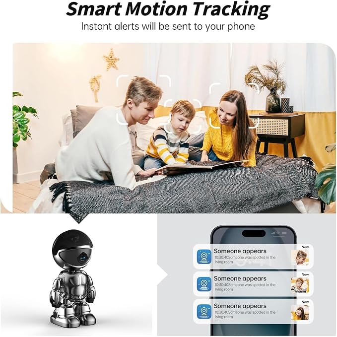 GBIUT Indoor Camera 2K HD 5G/2.4Ghz WiFi Pet Robot Camera Motion Detection and Alarm,Two-Way Talk,Color Night Vision, Nanny Cam Compatible with Alexa（Black）
