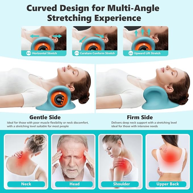 2026 Upgraded 3-in-1 Neck Massager, Portable Cervical Traction Device, 3 Heat Levels & 3 Vibration Modes, Ergonomic Support for Neck Pain Relief & Muscle Relaxation, Home & Office Use